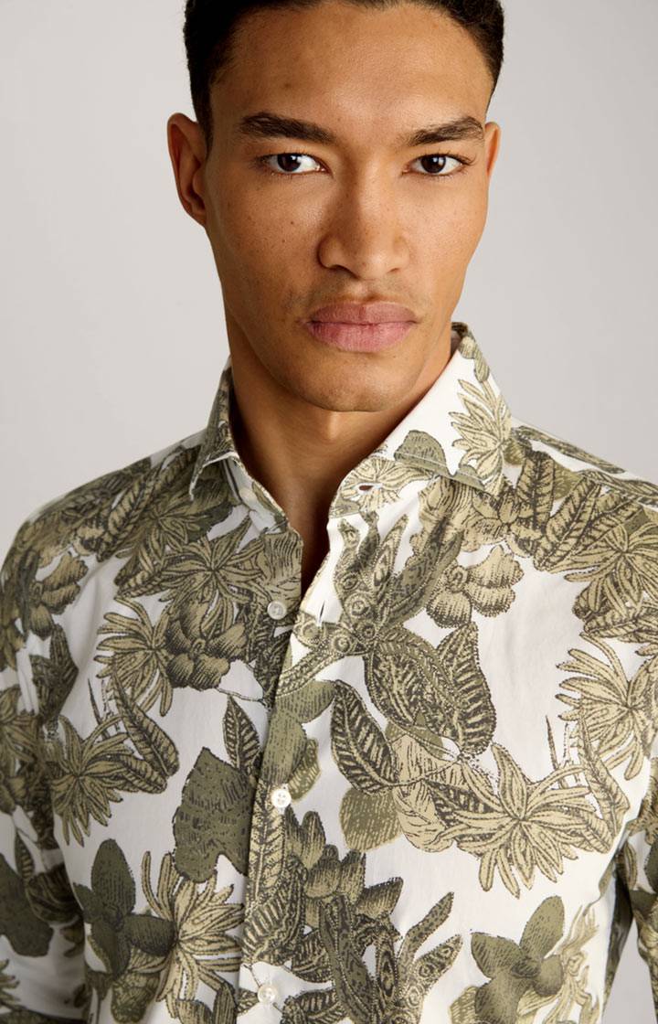Joop Hemd Pai In Weiß-Oliv Gemustert