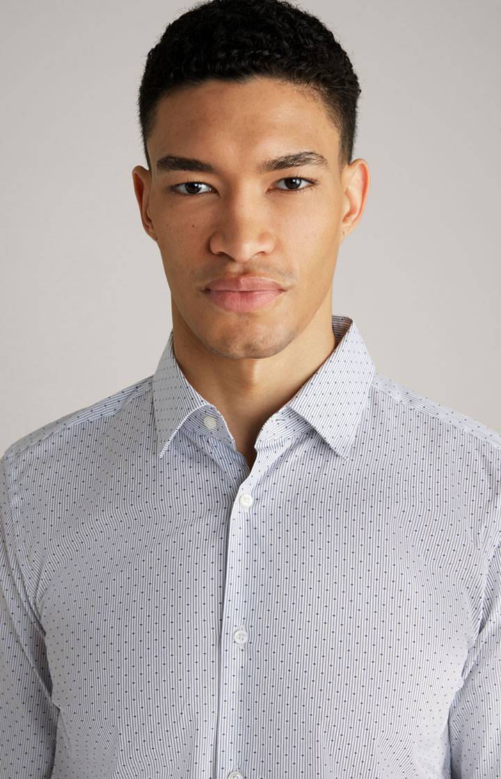 Joop Hemd Pit In Weiß/Dunkelblau Gemustert