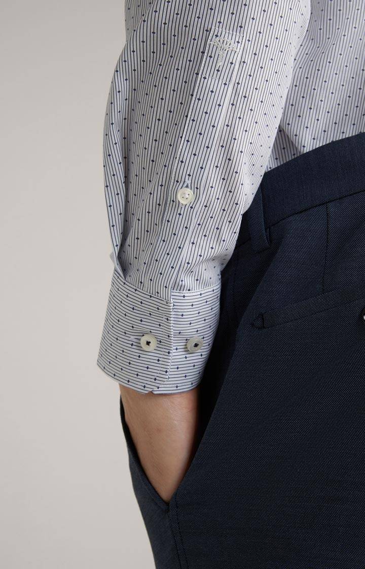 Joop Hemd Pit In Weiß/Dunkelblau Gemustert