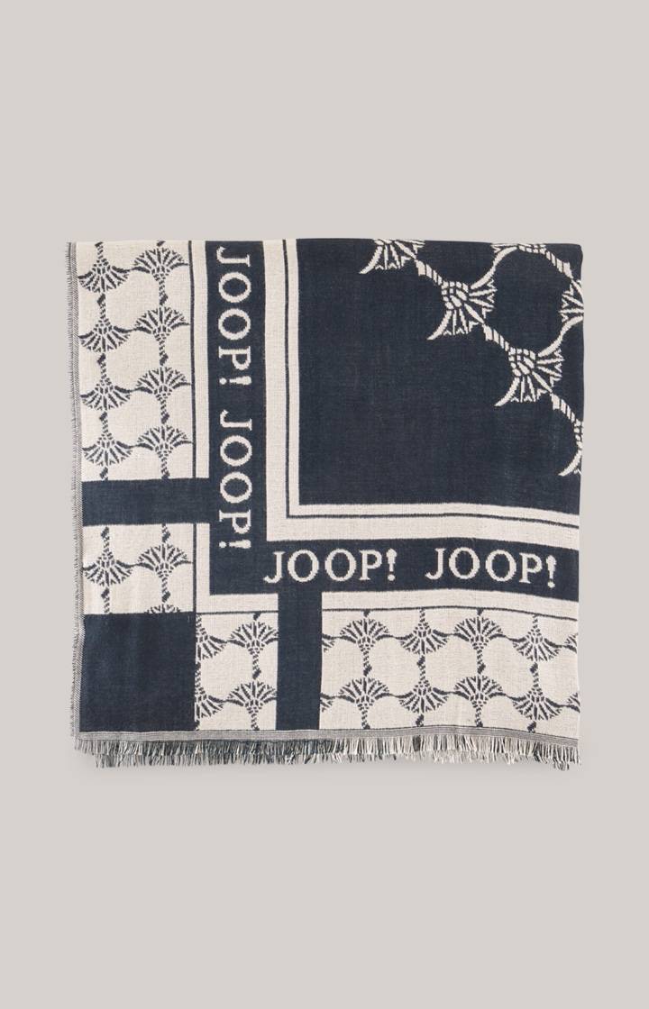 Joop Jacquard-Schal in Dunkelblau/Beige