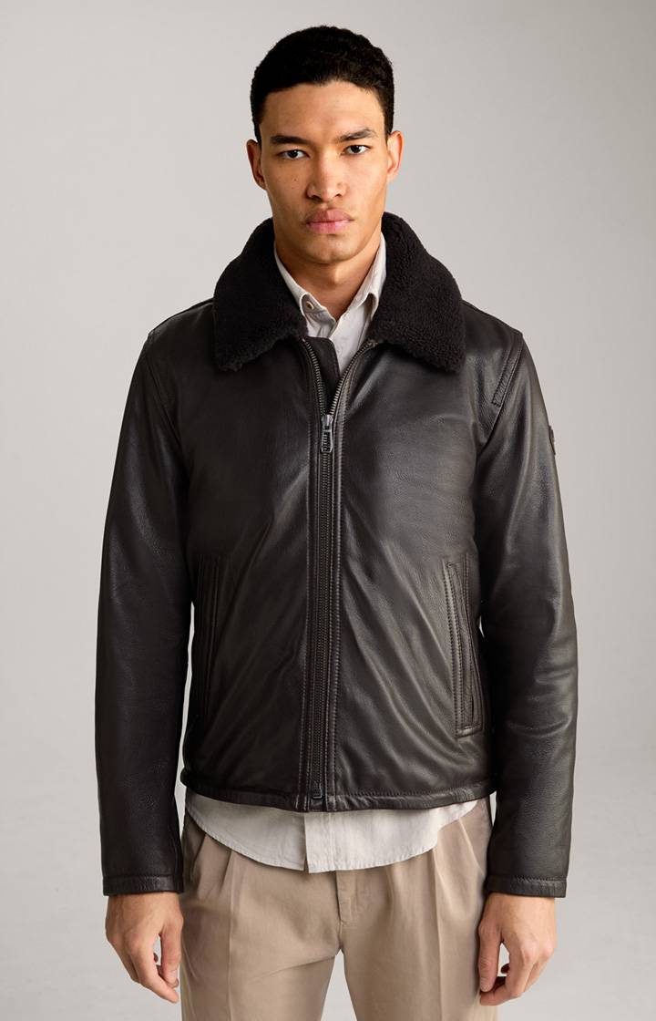 Joop Lederjacke Mesh in Dunkelbraun