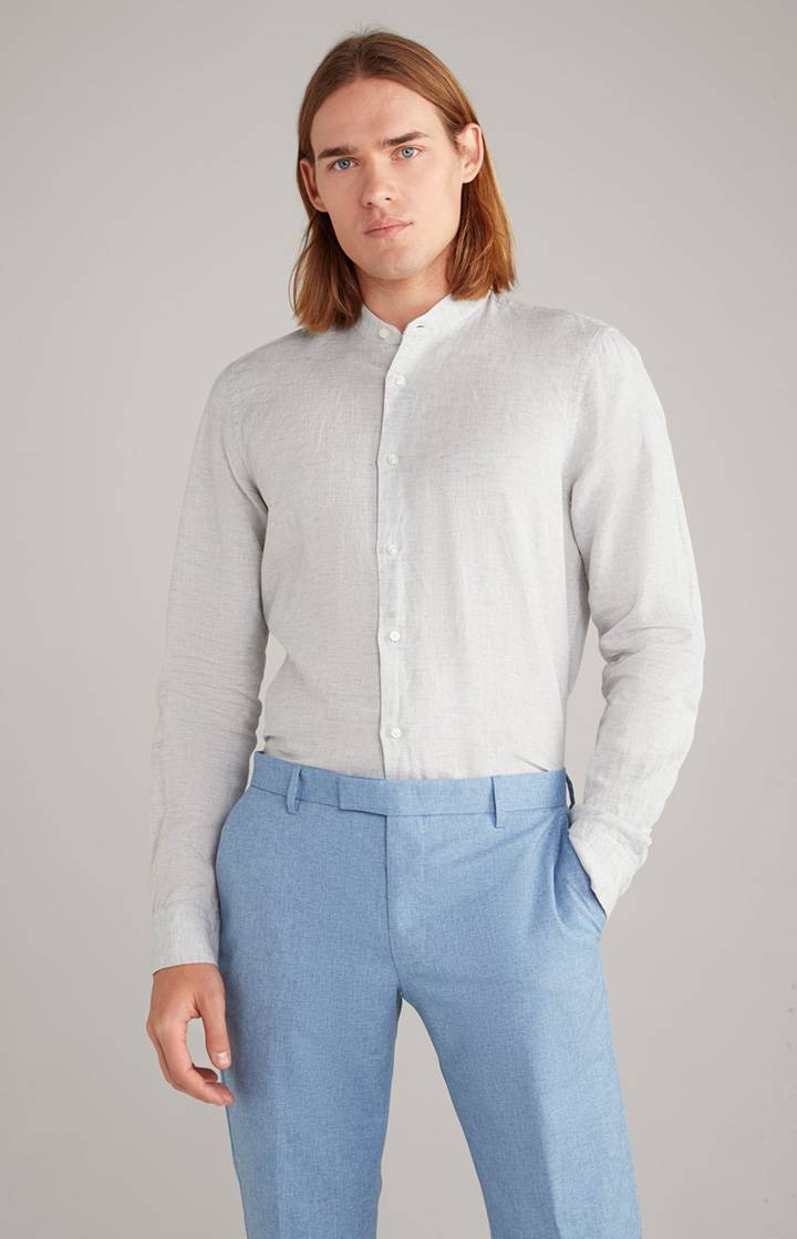 Joop Leinen-Baumwoll-Hemd Pebo in Hellgrau meliert