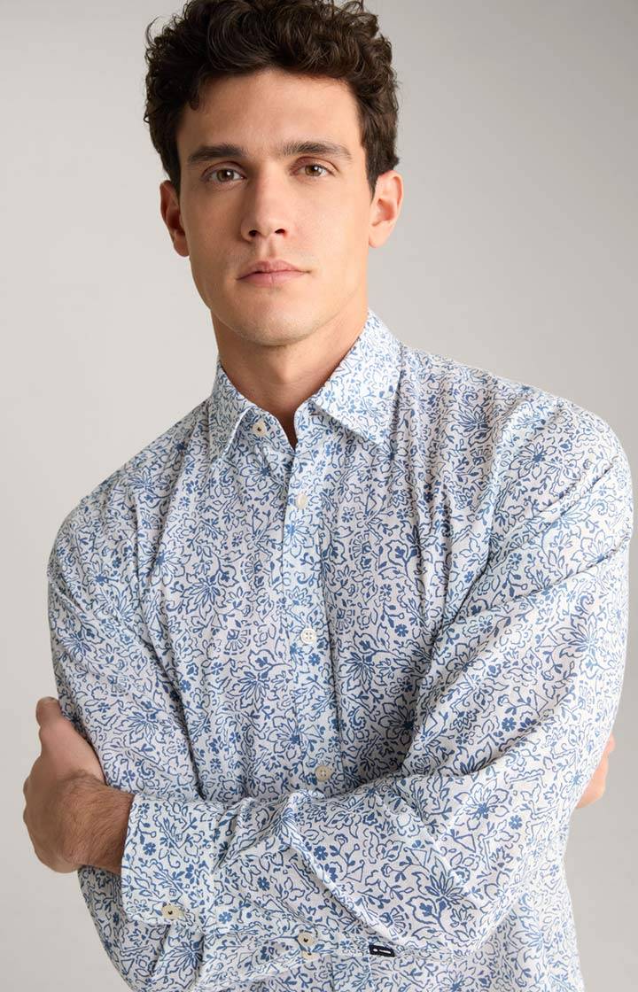 Joop Leinenmix-Hemd Hanson In Blau/Weiß Gemustert