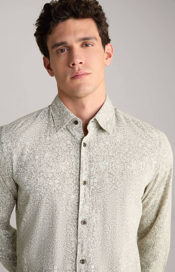 Joop Leinenmix-Hemd Hanson In Grün/Weiß Gemustert