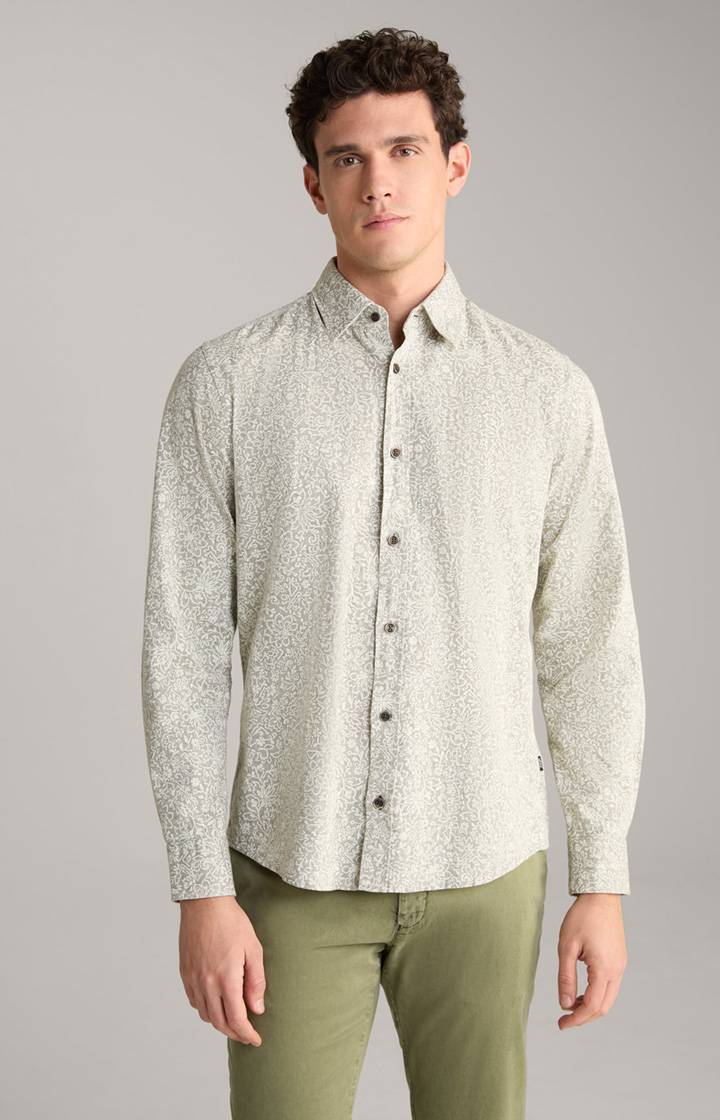 Joop Leinenmix-Hemd Hanson in Grün/Weiß gemustert