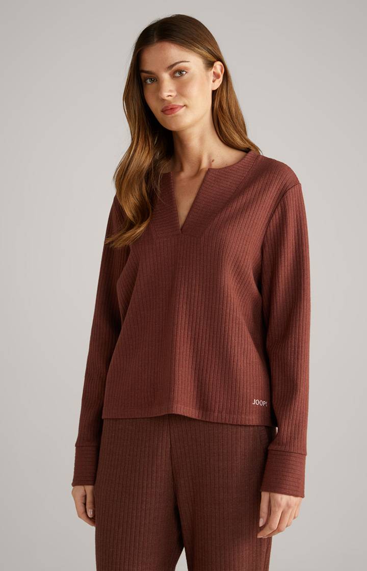 Joop Loungewear Ripp-Longsleeve in Coffee