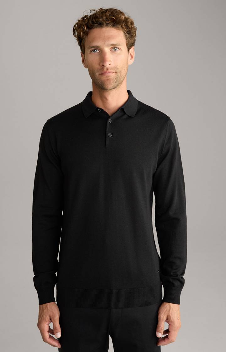 Joop Merinowoll-Strick-Polo Dondo in Schwarz
