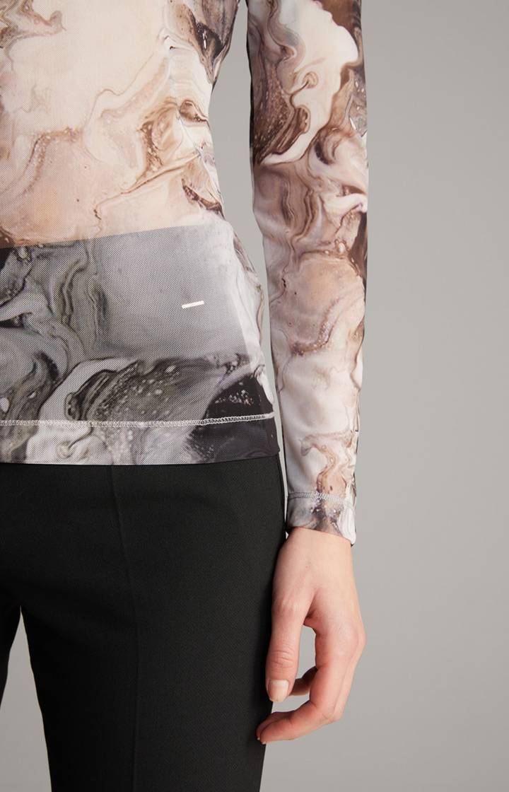 Joop Mesh-Langarm-Shirt In Offwhite/Schwarz