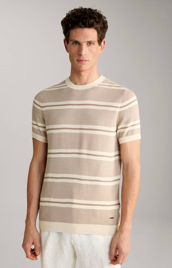 Joop Strick-Shirt Vico in Beige/Offwhite gestreift
