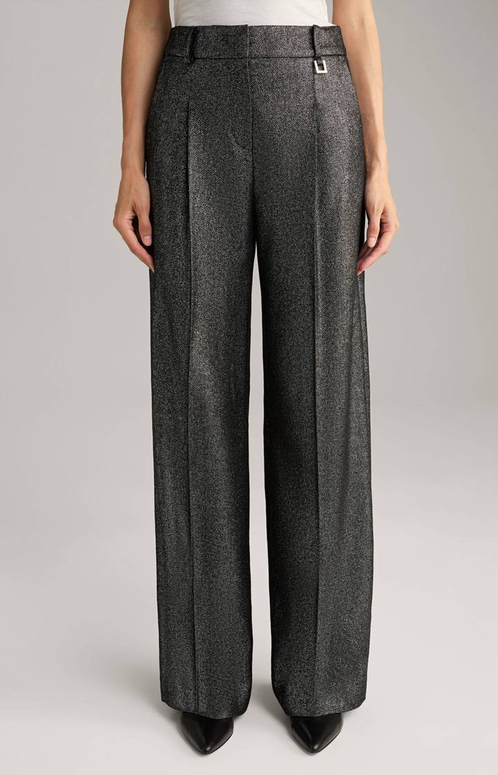 Joop Wollmix-Bundfaltenhose in Schwarz/Glitzer