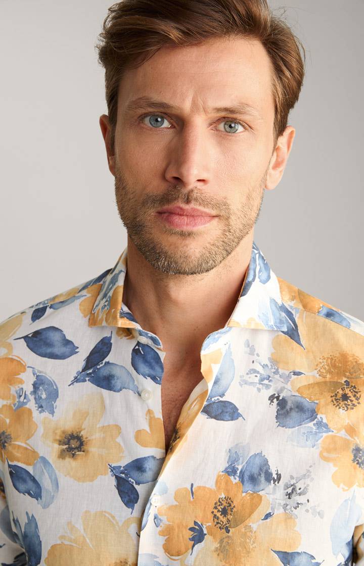 Joop Leinenmix-Hemd Pai In Weiß/Gelb/Blau Gemustert