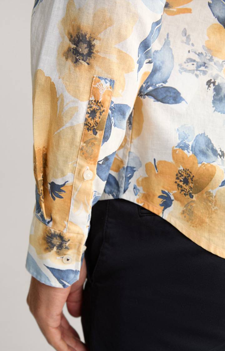 Joop Leinenmix-Hemd Pai In Weiß/Gelb/Blau Gemustert