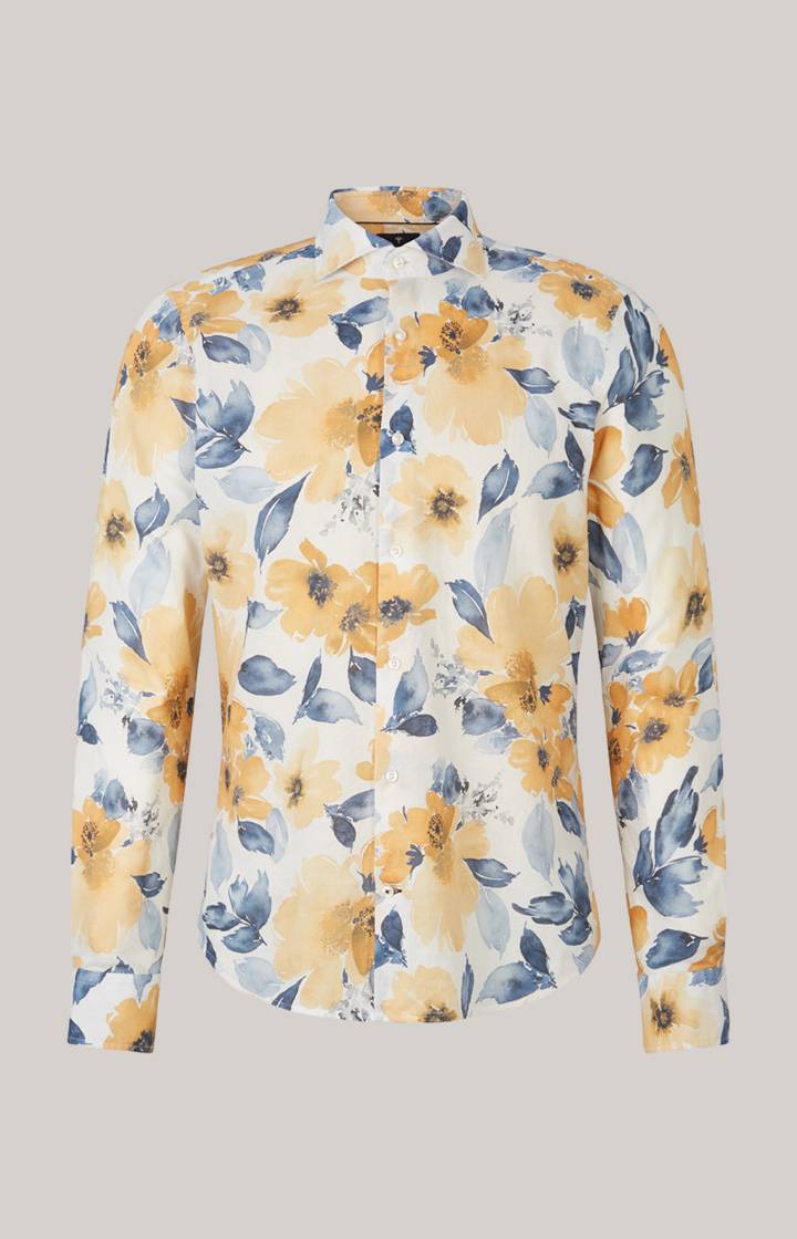 Joop Leinenmix-Hemd Pai In Weiß/Gelb/Blau Gemustert