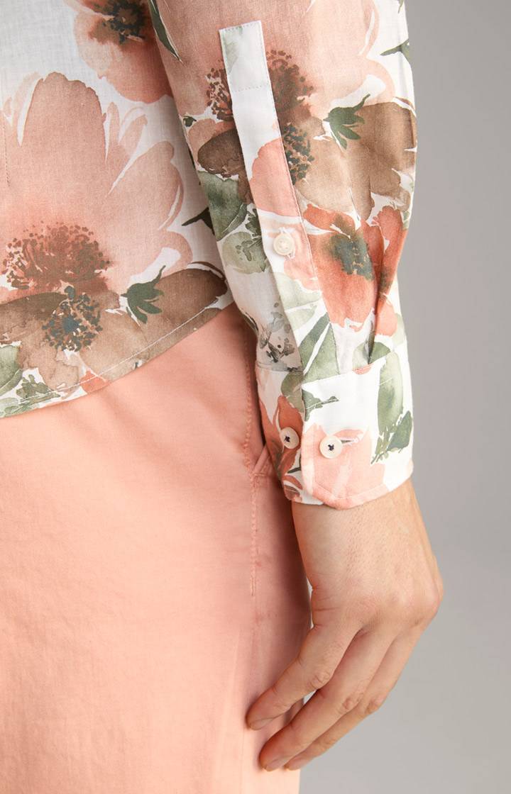 Joop Leinenmix-Hemd Pai In Weiß/Oliv/Rostrot Gemustert