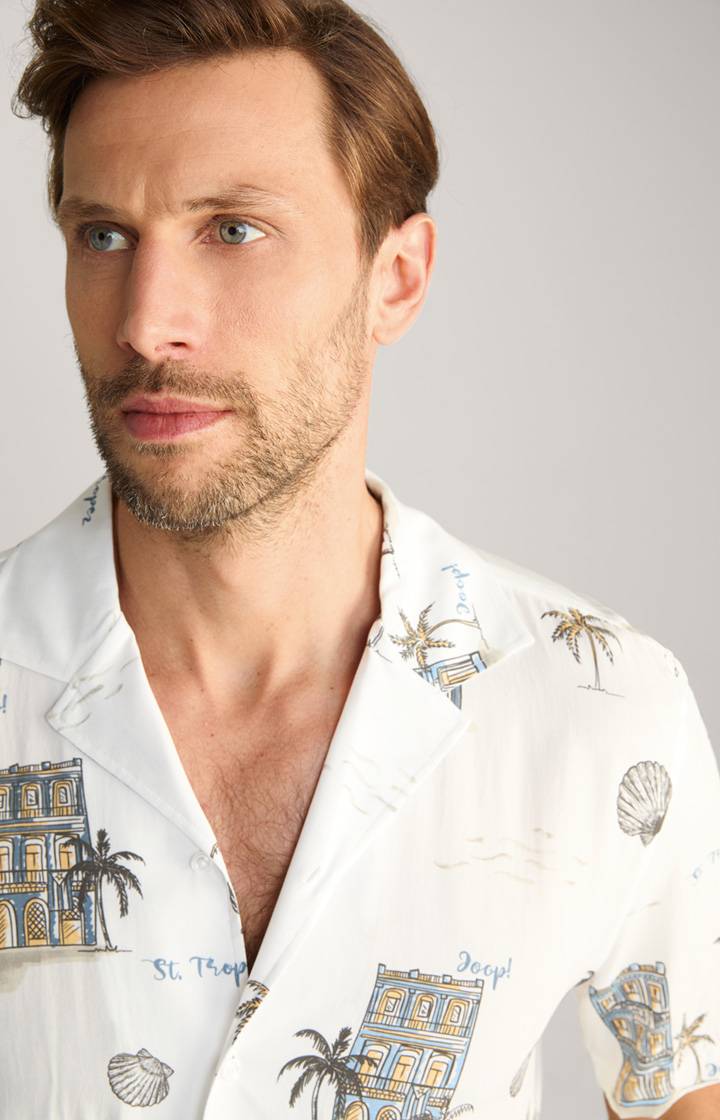 Joop Viskose-Hemd Kawai In Offwhite/Blau/Gelb Gemustert