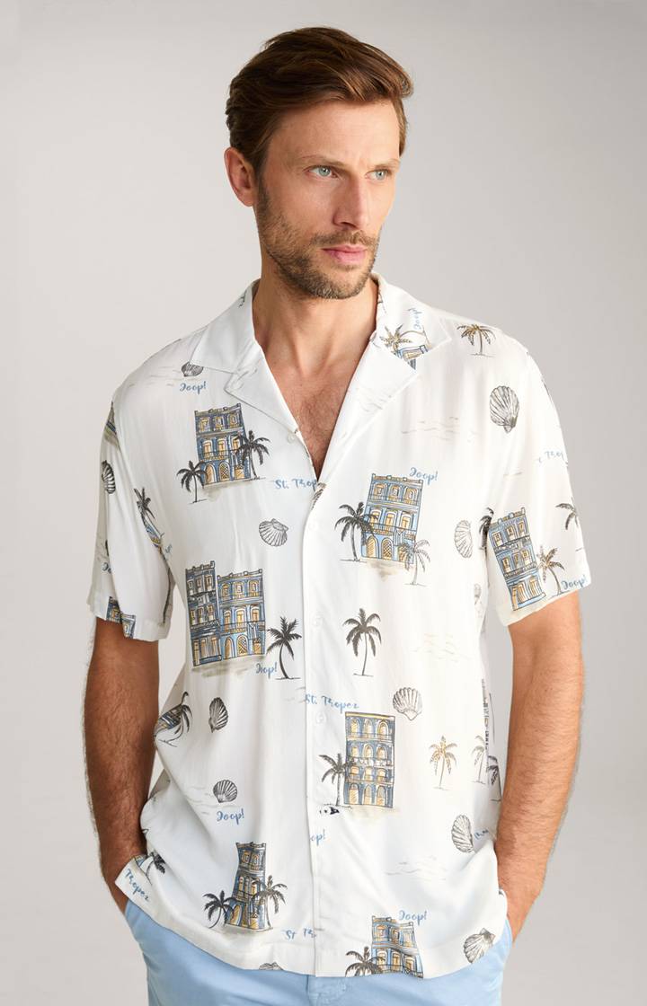 Joop Viskose-Hemd Kawai in Offwhite/Blau/Gelb gemustert