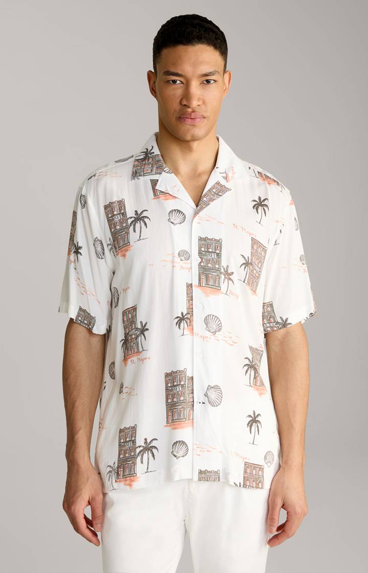 Joop Viskose-Hemd Kawai in Offwhite/Braun/Rot gemustert