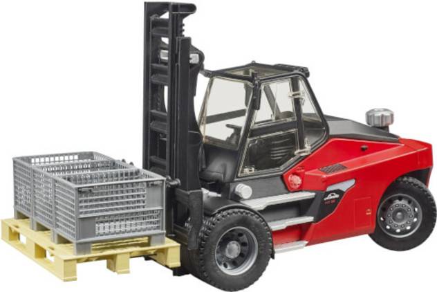 BRUDER 02513 Linde HT160 Stapler mit Palette, 3 Boxen
