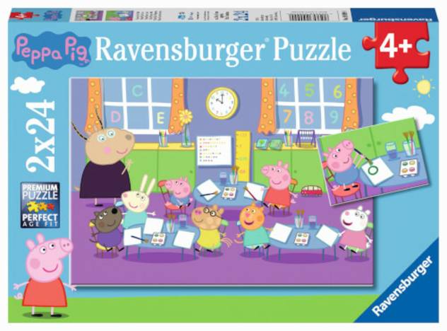 Ravensburger 09099 Puzzle: Peppa in der Schule, 2x24 Teile