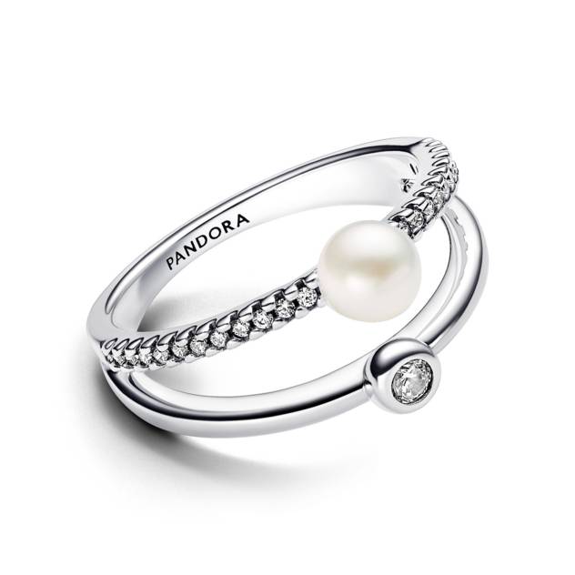 PANDORA Behandelte Süßwasserzuchtperle & Pavé Doppelband Ring