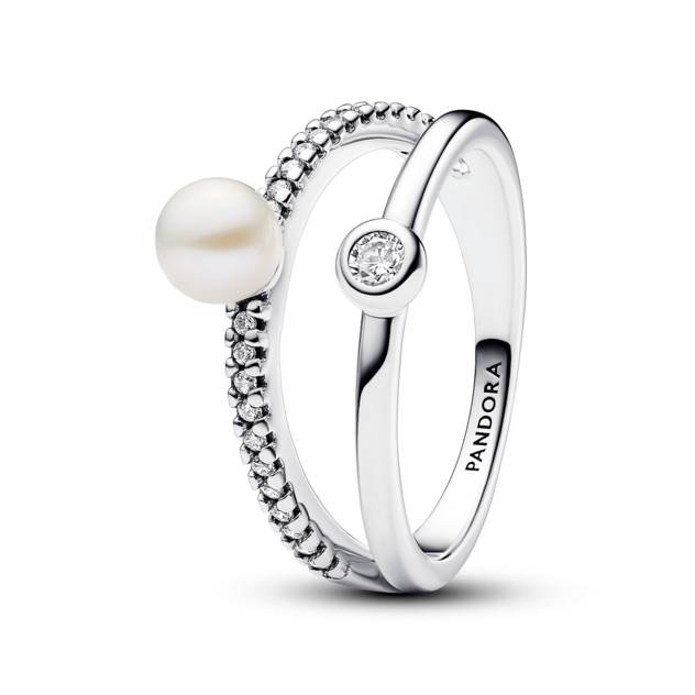 PANDORA Behandelte Süßwasserzuchtperle & Pavé Doppelband Ring