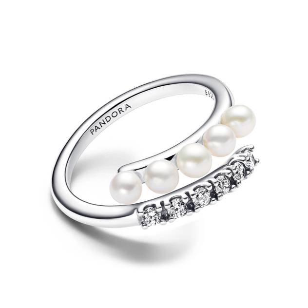 PANDORA Behandelte Süßwasserzuchtperlen & Pavé Offener Ring