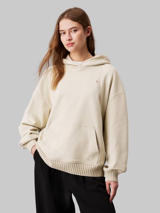 CALVIN KLEIN JEANS WOVEN LABEL PEACHED HOODIE