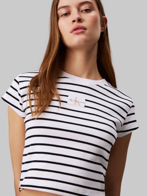 CALVIN KLEIN JEANS WOVEN LABEL RIB BABY TEE
