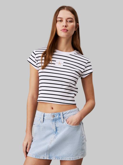 CALVIN KLEIN JEANS WOVEN LABEL RIB BABY TEE