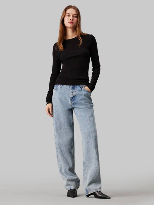 CALVIN KLEIN JEANS WOVEN LABEL RIB LONG SLEEVE