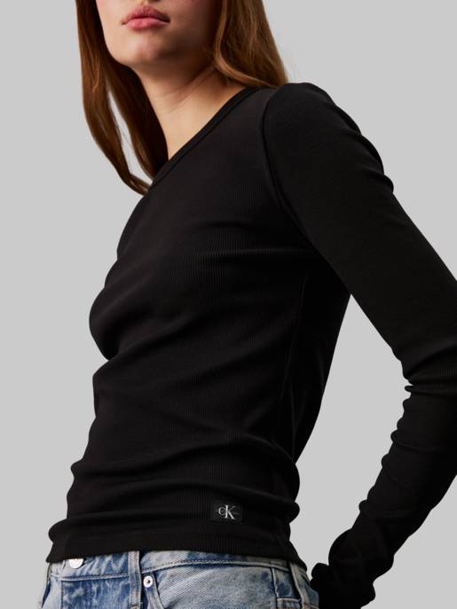 CALVIN KLEIN JEANS WOVEN LABEL RIB LONG SLEEVE