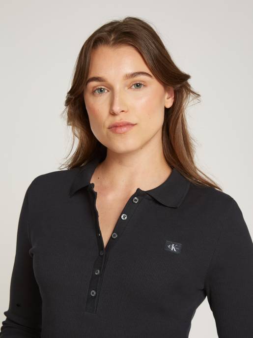 CALVIN KLEIN JEANS WOVEN LABEL RIB POLO LS DRESS