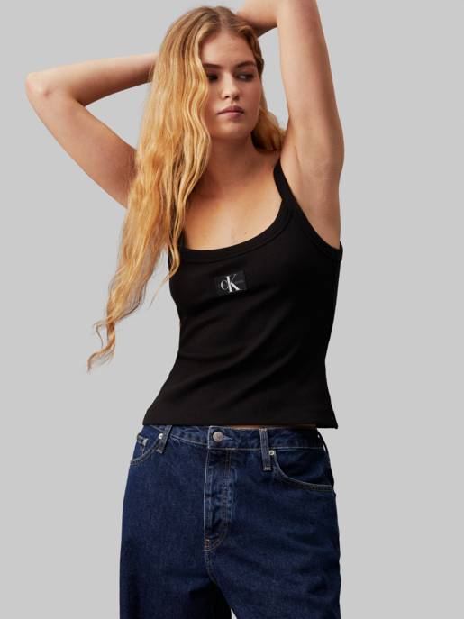 CALVIN KLEIN JEANS WOVEN LABEL RIB TANK