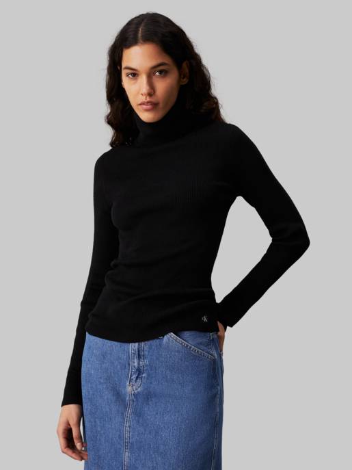 CALVIN KLEIN JEANS WOVEN LABEL ROLL NECK SWEATER