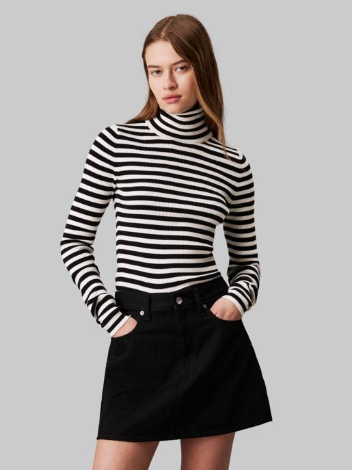 CALVIN KLEIN JEANS WOVEN LABEL ROLL NECK SWEATER