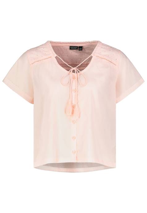Eight2Nine DOB Bluse,Rundhals mit Kordel,Spitze an VT & RT Passe, kurzarmKnöpfen vorn, cropped