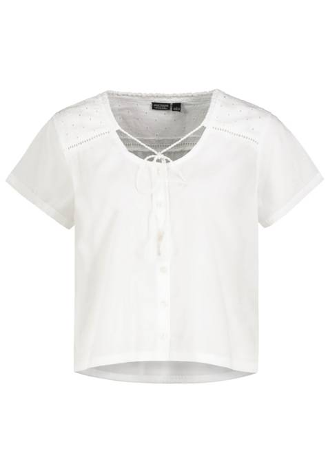 Eight2Nine DOB Bluse,Rundhals mit Kordel,Spitze an VT & RT Passe, kurzarmKnöpfen vorn, cropped