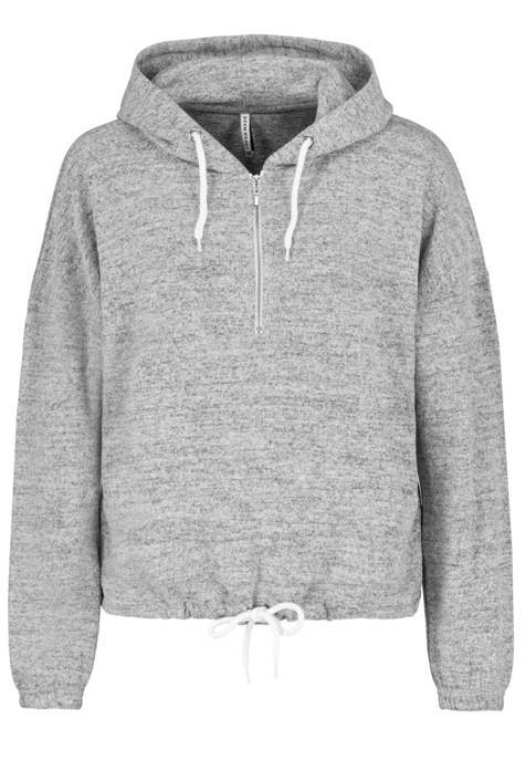 Eight2Nine DOB Strick langarm Shirt, Kapuzemit String, Reißverschluss am Ausschnitt,Raffung am Saum mit String, Kängurutasche