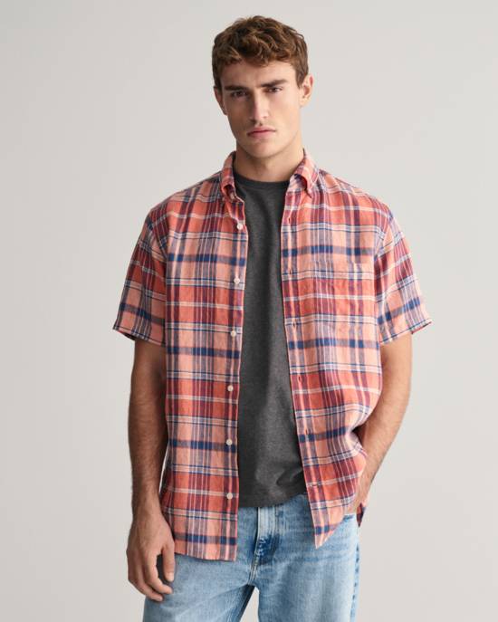 GANT Regular Fit Madras Leinen Kurzarmhemd