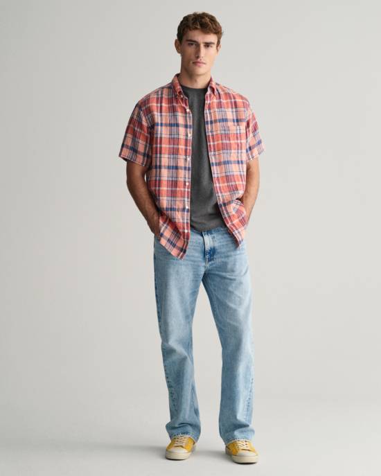GANT Regular Fit Madras Leinen Kurzarmhemd