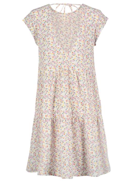 AUTHENTIC STYLE Kleid, Midi, Rundhals, Zwei Horizontale Teilungsnähte Mit Leichten Raffungen, V-Ausschnitt Mit Schnürung Hinten, Kurze Ärmel