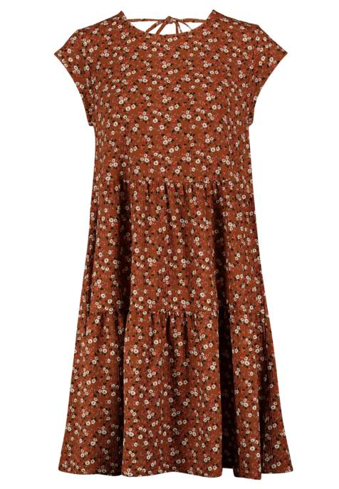 AUTHENTIC STYLE Kleid, midi, Rundhals, zwei horizontale Teilungsnähte mit leichten Raffungen, V-Ausschnitt mit Schnürung hinten, kurze Ärmel