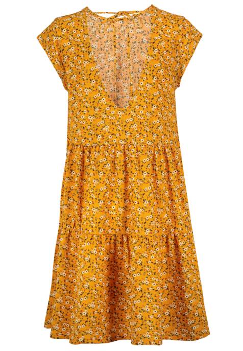 AUTHENTIC STYLE Kleid, Midi, Rundhals, Zwei Horizontale Teilungsnähte Mit Leichten Raffungen, V-Ausschnitt Mit Schnürung Hinten, Kurze Ärmel