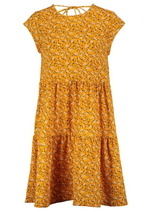 AUTHENTIC STYLE Kleid, midi, Rundhals, zwei horizontale Teilungsnähte mit leichten Raffungen, V-Ausschnitt mit Schnürung hinten, kurze Ärmel