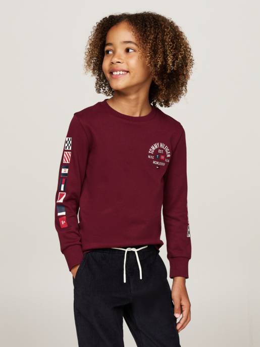Tommy Hilfiger Langarmshirt mit gestickten Flaggenmotiven