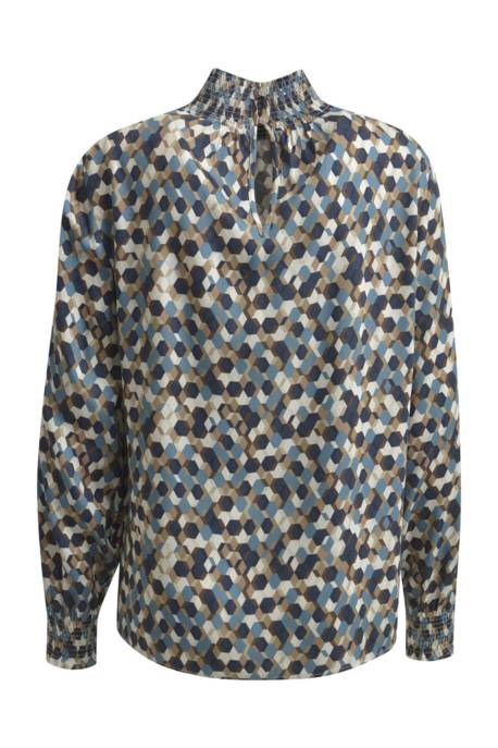 MILANO ITALY BLOUSE W GATHERED STAND UP COLLAR