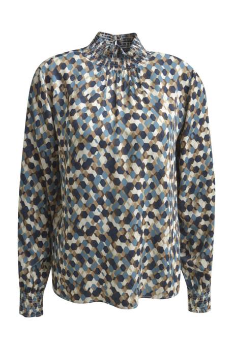 MILANO ITALY BLOUSE W GATHERED STAND UP COLLAR