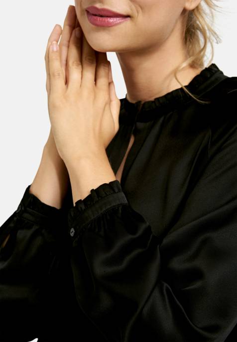 MILANO ITALY BLOUSE W STAND UP COLLAR W RUFFLES