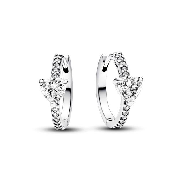 PANDORA Heart sterling silver hoop earrings with