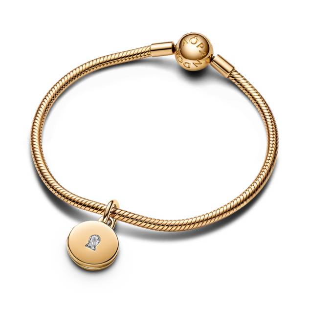 PANDORA Key Hole Engravable Locket 14k Gold-plat